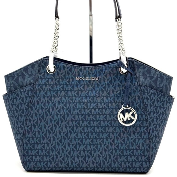 Michael Kors Handbags - Michael Kors Large Jet Set Large Signature Logo Shoulder
Bag Admiral Navy Blue